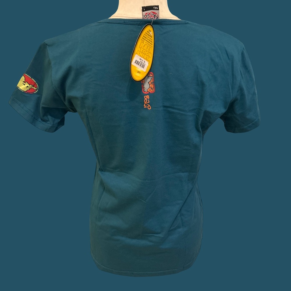NWT Krisna Bali T-Shirt Women L Teal Barong Demon Mask Graphic Indonesia - Picture 11 of 13